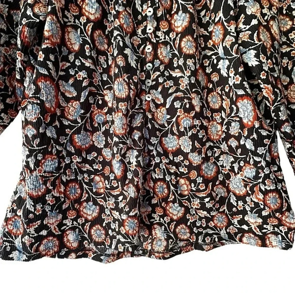 PEACE & PEARLS NWOT FLORAL BOHO PEASANT BLOUSE BUTTON FRONT | SIZE: SMALL - Picture 3 of 9